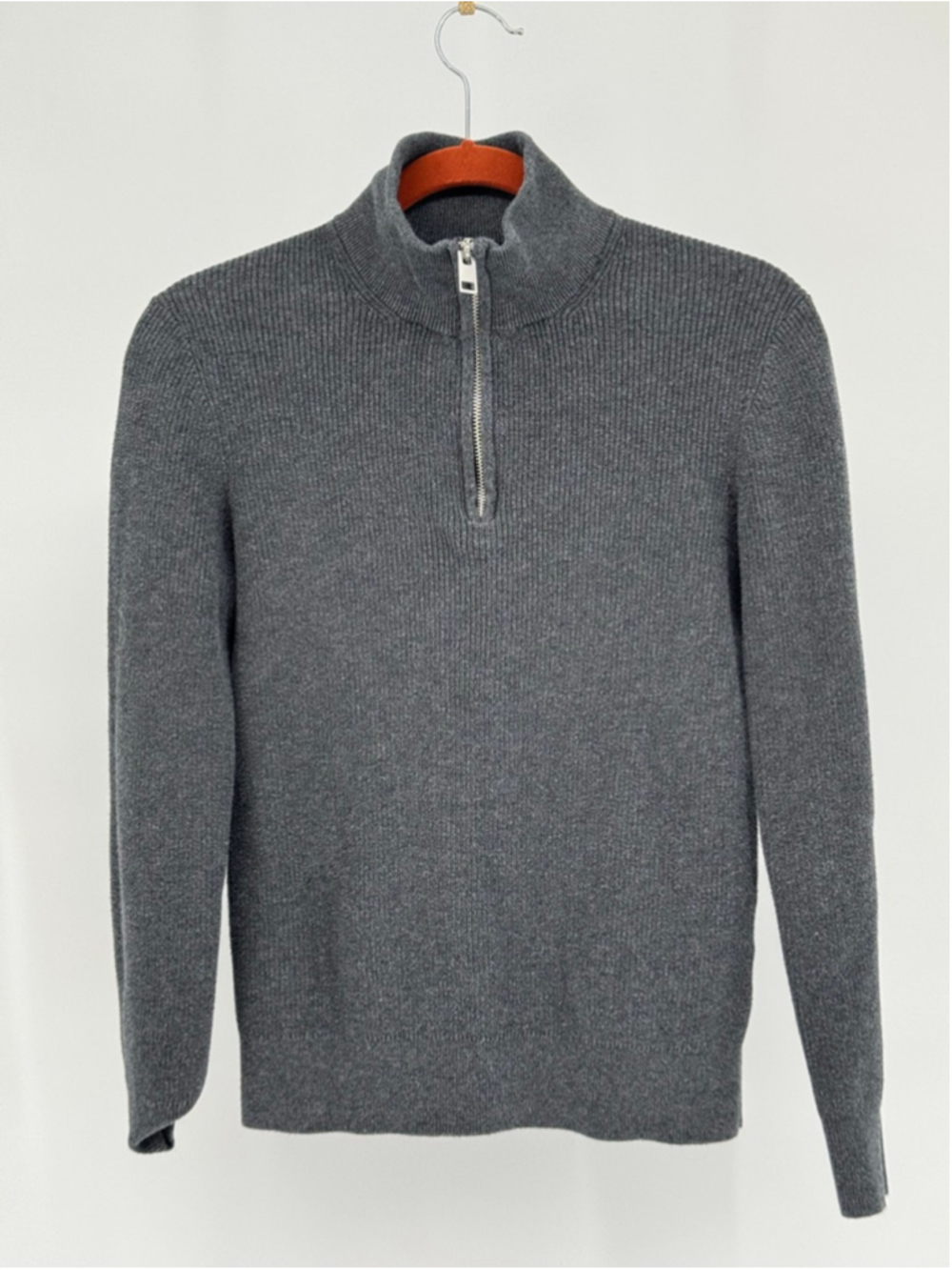 H&M Men's Gray Ribbed Slim Fit Quarter-Zip Sweater XS